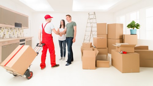 Furniture and boxes loaded into a removals van in North Finchley